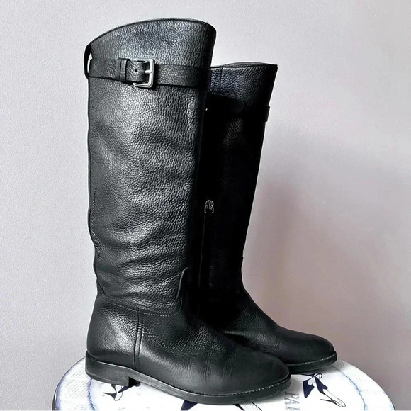 Massimo Dutti Black Pebbled Leather Women’s Knee High Riding Boots EU 37 US 6.5 - Picture 3 of 12